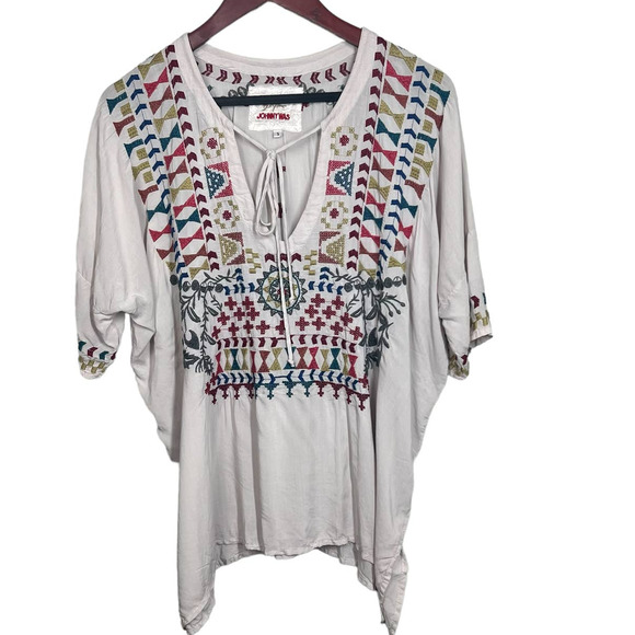Johnny Was Biya Embroidered V-neckline 3/4 dolman Sleeve Tunic - Picture 4 of 10